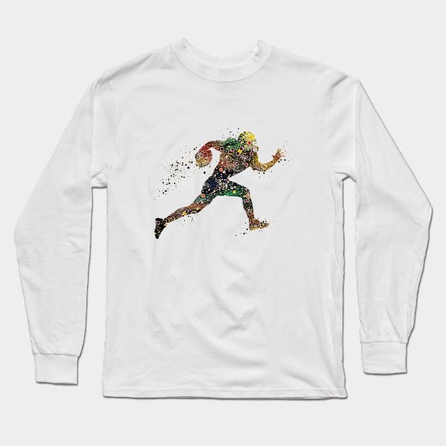 Boy American Football Player Watercolor Long Sleeve T-Shirt by LotusGifts